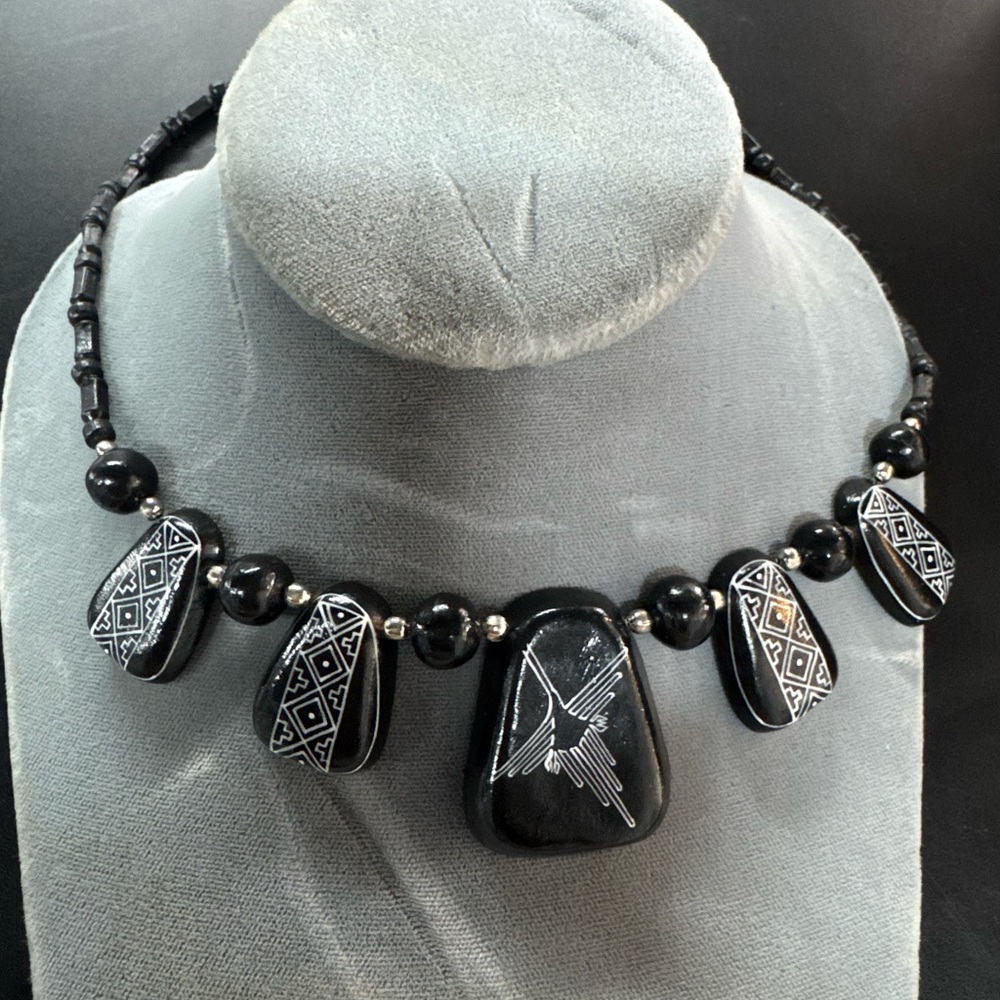 Elegant Black Beaded Necklace with Silver Accents